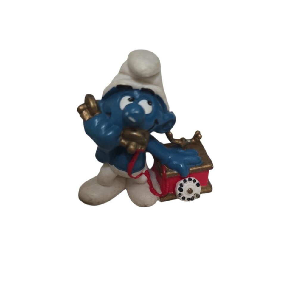 Vintage 1980 Peyo Schleich Telephone Smurf Phone Figure PVC Hong Kong
